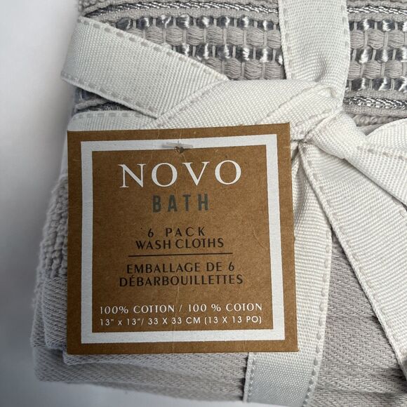 Novo Bath Washcloths Smoke Gray Set Of 6 13x13 Inch 100% Cotton - Picture 2 of 6